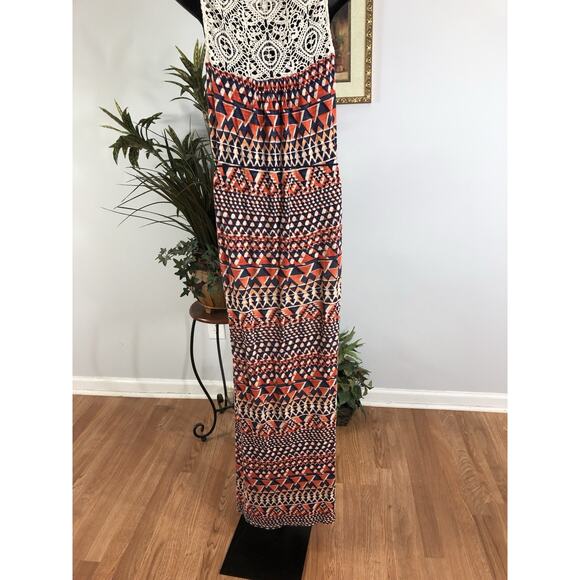 Lucky Brand Women M Maxi Dress Sleeveless Crochet Artsy Boho Geometric Pullover - Picture 5 of 8